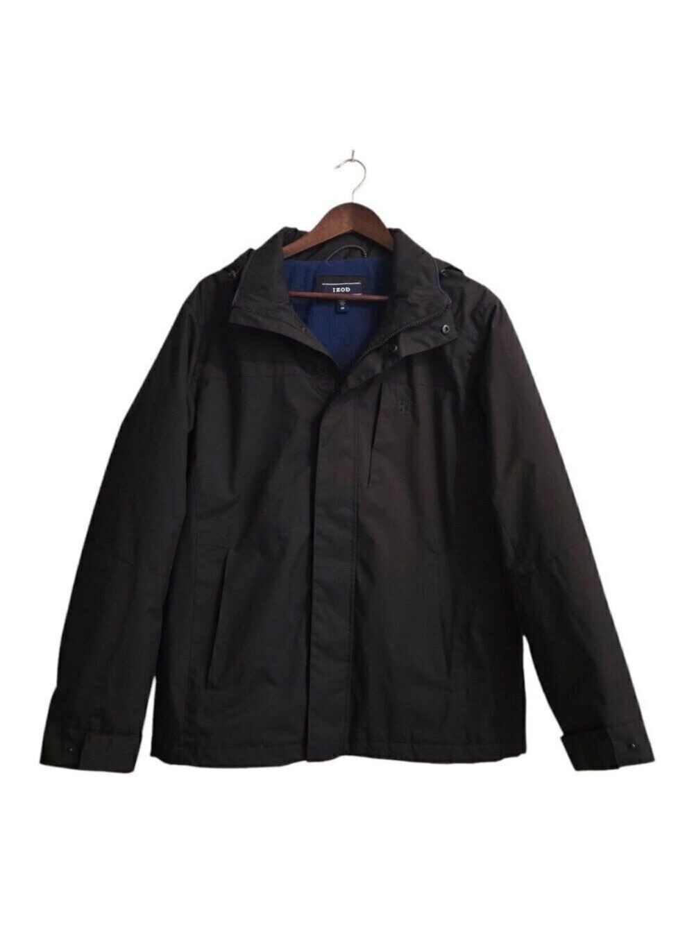 Izod Black Teck Dobby Fleece Lined Hooded Long Sleeve Coat Sz S